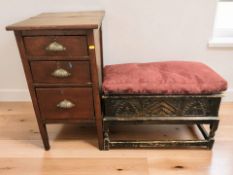 A 20th century stained pine three drawer chest, width 43 cm,