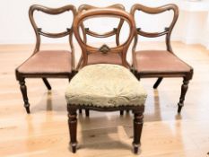 A set of three Victorian mahogany dining chairs plus another similar chair.