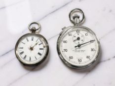 A lady's silver cased fob watch and a stopwatch signed 'Findlay & Co, London'.