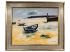 Stephanie Dingle (1926 - 2017) : Sailboats at low tide, oil on canvas, 50 cm x 39 cm.