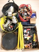 Assorted tools and hardware, rolls of tape, sanding belts, etc.