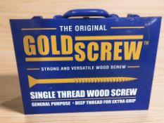 A gold screw single thread wood screw enameled box and contents.