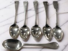Six assorted Georgian and later silver teaspoons. CONDITION REPORT: 136g gross.