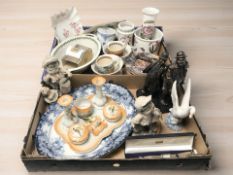 Assorted collector's plates, dressing table ceramics, figurines including Laurel & Hardy,