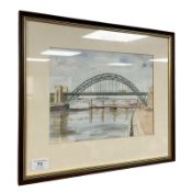 June Colvin : A view towards the Tyne Bridge from Newcastle Quayside, watercolour, signed,