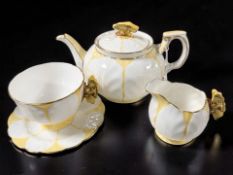 An Aynsley Art Deco part-bachelor's tea service with butterfly handles, pattern B1322,