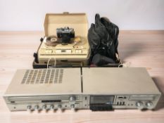A Cossor reel to reel player, Zenit EM camera, camera lenses, a Sharp stereo tuner SA-10,