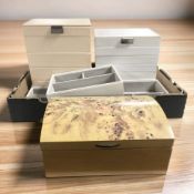 A group of contemporary jewellery boxes.