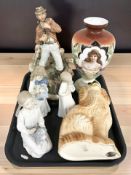 Assorted continental figures, Italian figure of fisherman, Victorian hand painted vase,