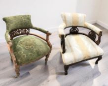 Two late Victorian salon armchairs.