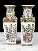 A pair of 20th century Chinese porcelain square section vases, height 31.5 cm.