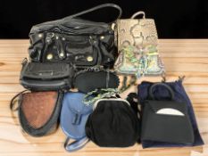 A lady's Karen Millen black leather handbag, together with several other evening bags and purses.