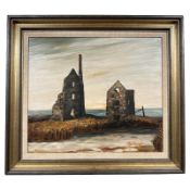 Stephanie Dingle (1926 - 2017) : Tin mines, oil on board, 52 cm x 44 cm.