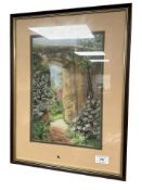 June Colvin : An archway surrounded by vegetation, signed, 22 cm x 32 cm.