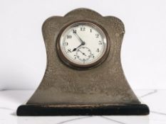 A silver mounted mantel timepiece, Birmingham marks, height 10 cm.