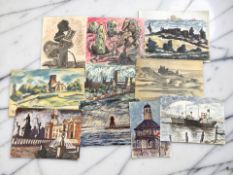Ken Stewart (1926 - 1991) : Ten assorted unframed watercolour paintings including local landscapes
