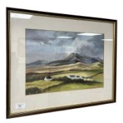 June Colvin : Farm cottages on a hillside, colour chalk, signed, 38 cm x 26 cm.