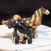 A Chinese Tang-style pottery horse and similar bowl, tallest 38 cm.