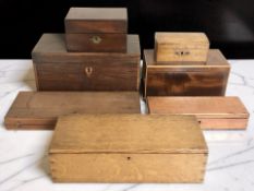 A group of Victorian and later wooden table boxes.