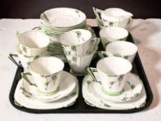 Thirty pieces of Royal Albert Crown Embassy Art Deco tea china, Reg. No. 784772, pattern 8810.