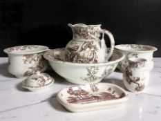 A group of Doulton Burslem ceramics including a wash jug and basin, chamber pots, etc.