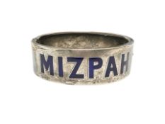 A Victorian silver and enamel Mizpah bangle, inner diameter 5.
