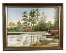 June Colvin : Nelly Moss Lake, Cragside, Rothbury, Northumberland, oil on canvas, 39 cm x 29 cm.