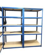 A pair of enameled metal and MDF five tier shelves, each 90 cm x 60 cm x 179 cm.