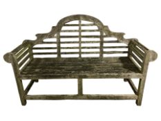 A weathered teak Lutyens-style garden bench, length 166 cm.