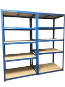 A pair of enameled metal and MDF five tier shelves, each 90 cm x 60 cm x 179 cm.