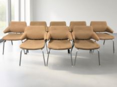 A set of eight Jacob Jensen for Duba chrome-framed conference armchairs, width 60 cm.