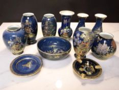 A collection of Carlton Ware blue ground chinoiserie ceramics.
