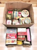 A collection of vintage tins.