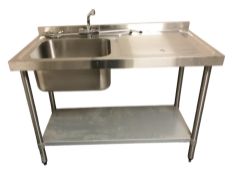 A stainless steel sink with undershelf, 120 cm x 61 cm x 95 cm.