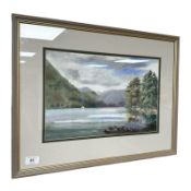 June Colvin : Sailing boat on a lake, colour chalk, 41 cm x 26 cm.