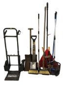 A sack barrow and a quantity of garden tools.