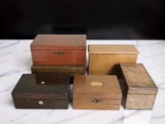 A group of Victorian and later table boxes, tea caddy, etc.