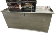 A painted pine blanket box, width 95 cm.