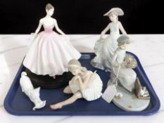 A Royal Doulton Classics figure 'Special Moments' HN4430, and four further figures including Lladro,