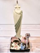 A contemporary standard lamp and a box of assorted ceramics, large lustre vase,