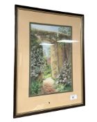 June Colvin : An archway surrounded by vegetation, signed, 22 cm x 32 cm.
