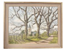 June Colvin : Trees, oil on canvas, 40 cm x 30 cm.