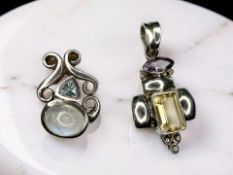 Two silver gem-set pendants, longest 4.5cm.