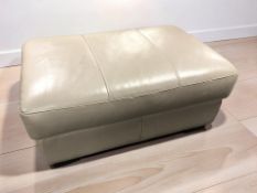 A modern grey stitched leather stool, length 95 cm.