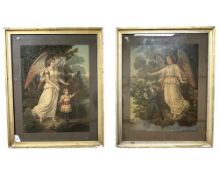 A pair of 19th century chromolithographic prints depicting children guided by angels,
