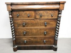 A Victorian mahogany six drawer scotch chest, 122 cm x 57 cm x 127 cm.
