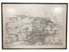 A framed antiquarian map of Edinburghshire, overall 72 cm x 102 cm.
