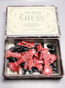 A set of Rose chess painted die cast lead chess pieces, kings 5 cm, with box.