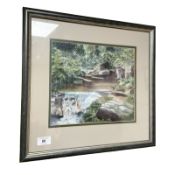 June Colvin : Stream flowing over rocks, colour chalk, 28 cm x 24 cm.