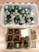 A quantity of Christmas baubles, five decorative candle lanterns, etc.